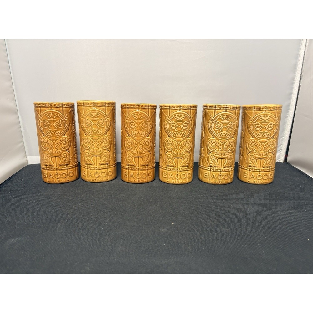 Bacoo Rum Tumblers Man Cave Tiki Room 6" Tall Set Of 6 Bar Ware MCM Drink ware